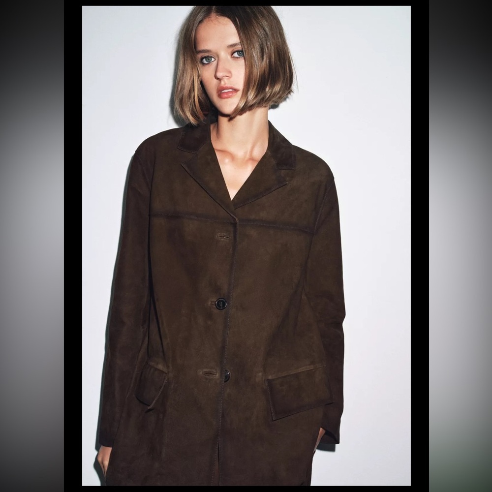 ZARA 100% SUEDE LEATHER BLAZER JACKET - Picture 3 of 12